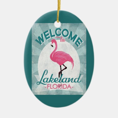 Lakeland Florida Pink Flamingo Retro Ceramic Ornament