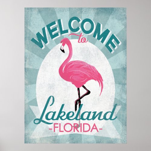 Lakeland Florida Pink Flamingo Retro Poster