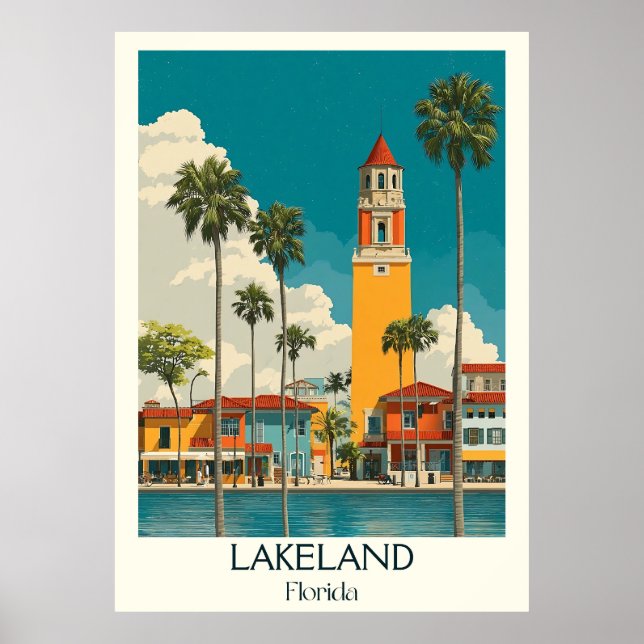 Lakeland Florida Vintage City Architecture Art Poster (Front)