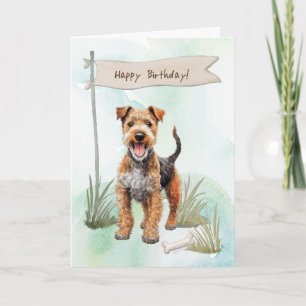 Lakeland Terrier Dog Outdoors Under Birthday Sign Card