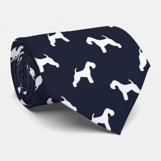 Lakeland Terrier Dog Silhouettes Midnight Blue Neck Tie