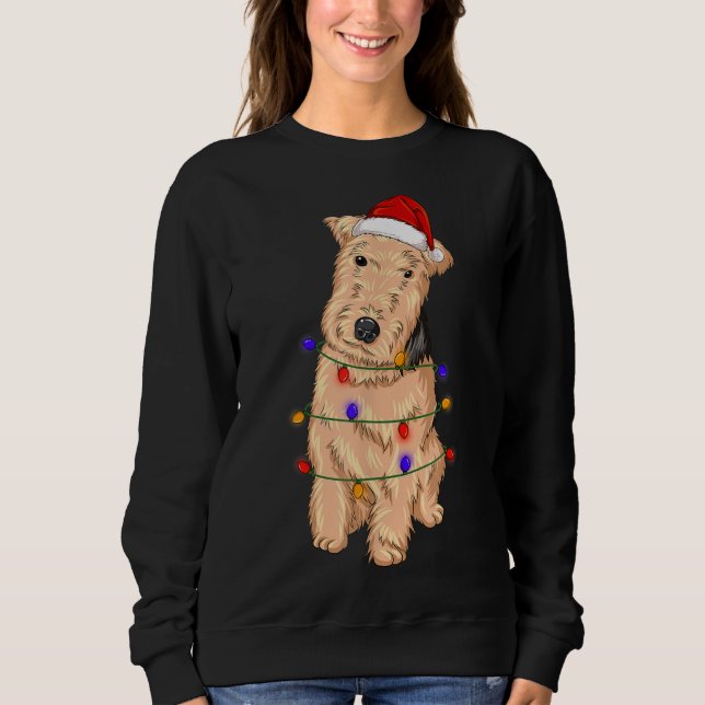 Lakeland Terrier Dog Wearing Christmas Hat Lights Sweatshirt (Front)