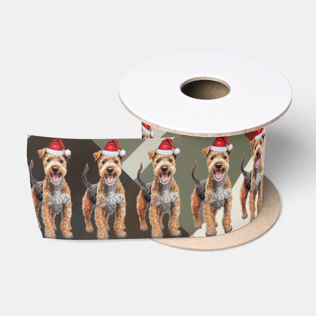 Lakeland Terrier Holiday Plaid Funny Dog Christmas Satin Ribbon (Spool)