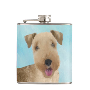 Lakeland Terrier Painting - Cute Original Dog Art Flask