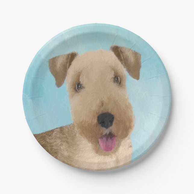 Lakeland Terrier Painting - Cute Original Dog Art Paper Plates (Front)