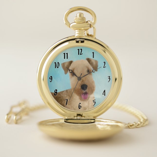 Lakeland Terrier Painting - Cute Original Dog Art Pocket Watch (Inside)