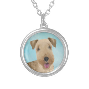 Lakeland Terrier Painting - Cute Original Dog Art Silver Plated Necklace