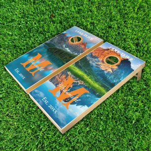 Lakelife Mountain View Monogram Cornhole Set