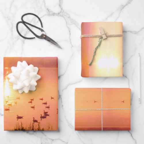 Lakeshore Sunset sunrise Lake Arrowhead Wrapping Paper Sheets