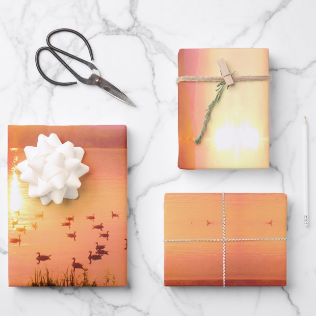 Lakeshore Sunset sunrise Lake Arrowhead Wrapping Paper Sheets (Front)
