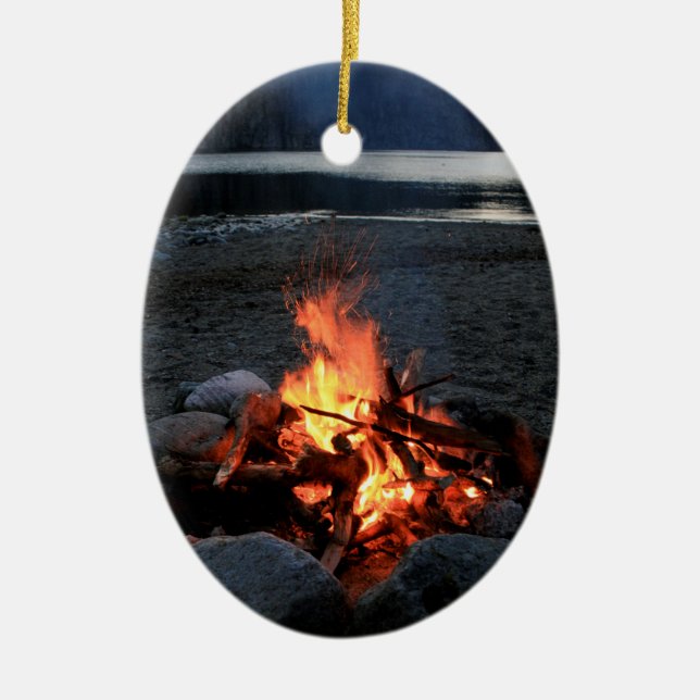 Lakeside Bonfire Ceramic Ornament (Front)