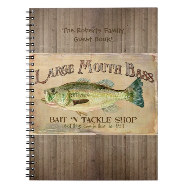 Lakeside Cabin Large Mouth Bass Wood Boards Notebook (Front)