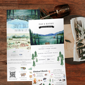 Lakeside Campground Resort | Illustrated Wedding  Tri-fold Invitation by IYHTVDesigns at Zazzle