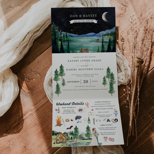 Lakeside Campground Resort  Illustrated Wedding  Tri_Fold Invitation