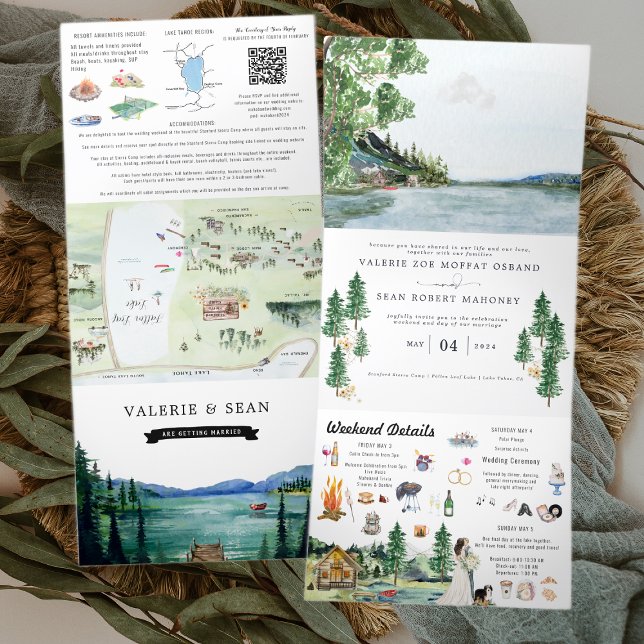Lakeside Campground Resort | Illustrated Wedding Tri-Fold Invitation (Creator Uploaded)