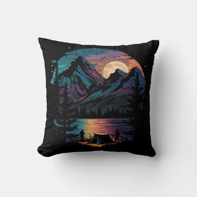Lakeside Camping Adventure Throw Pillow (Front)
