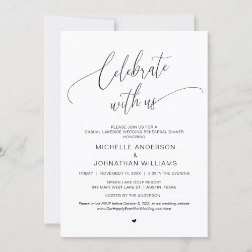 Lakeside Casual Modern Wedding Rehearsal Dinner In Invitation