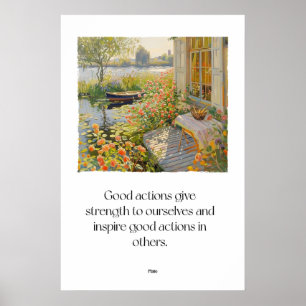 Lakeside Cottage Garden Art Print Plato Quote