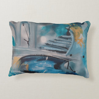 Lakeside Dreamscape Abstract Teal & Ochre Accent Pillow