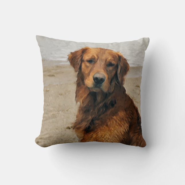 Lakeside Golden Retriever Art Gifts Throw Pillow (Front)