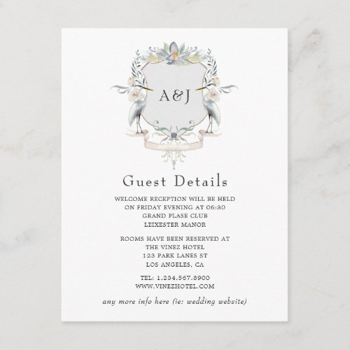 Lakeside Monogram Crest Wedding Guest Details Enclosure Card