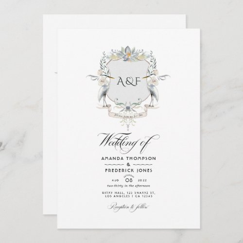 Lakeside Monogram Laurel Crest Wedding Invitation