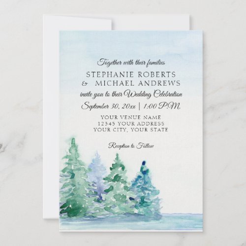 Lakeside Mountain Tall Pines Outdoor Wedding Invitation