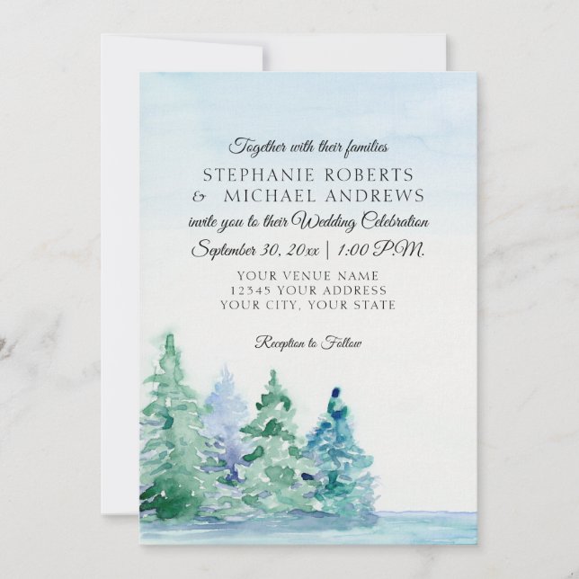 Lakeside Mountain Tall Pines Outdoor Wedding Invitation (Front)