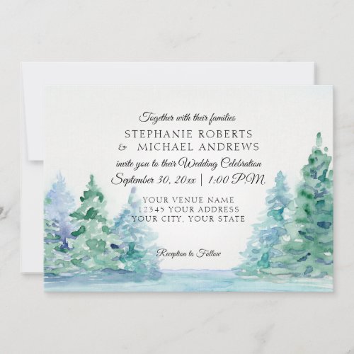Lakeside Mountain Tall Pines Outdoor Wedding Invitation