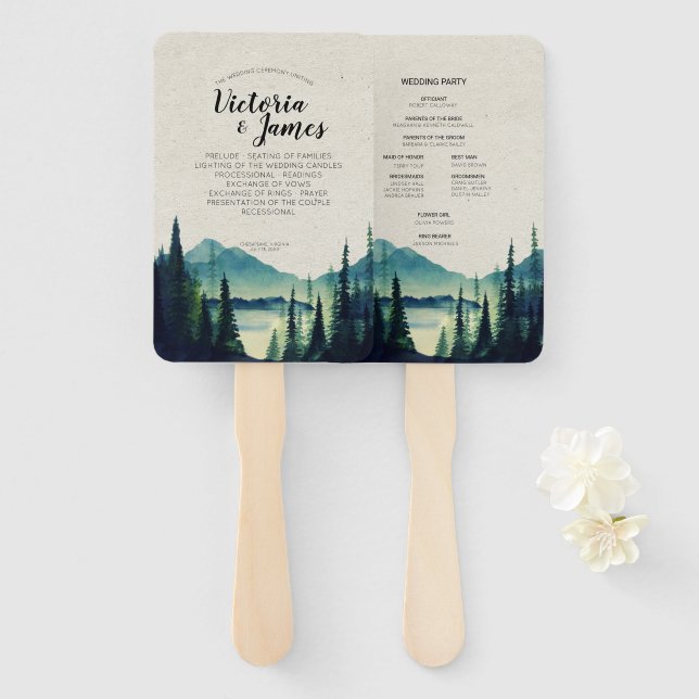 Lakeside Mountain Wedding Program Hand Fan (Front and Back)