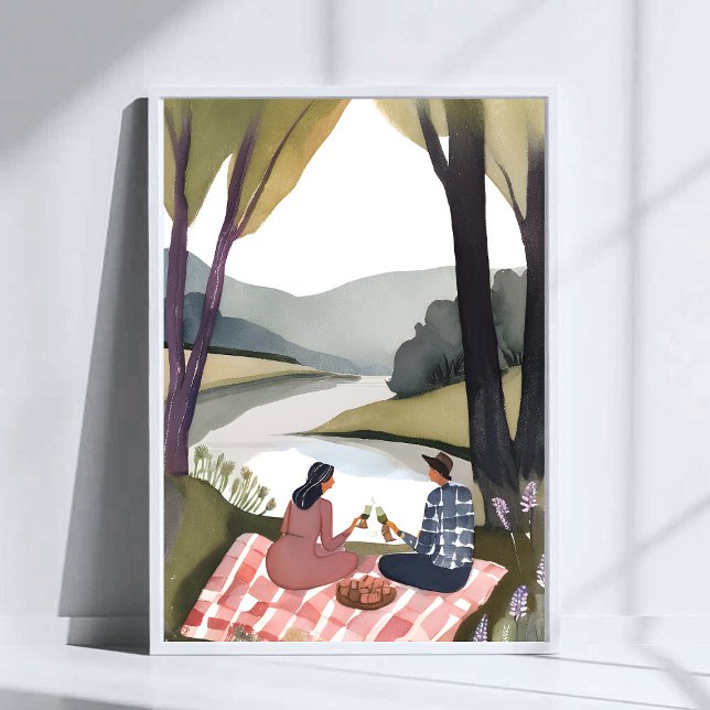 Lakeside Picnic | Nature Watercolor Painting Poster (Creator Uploaded)