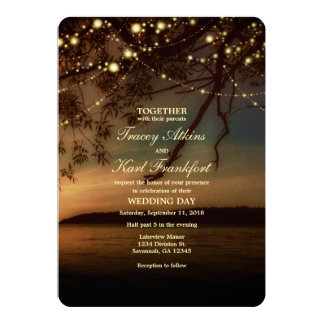 Lakeside Rustic String Lights Wedding Invitation
