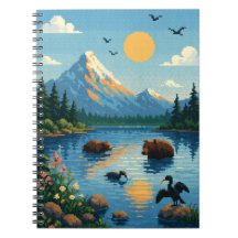 Lakeside scenery, pixel art