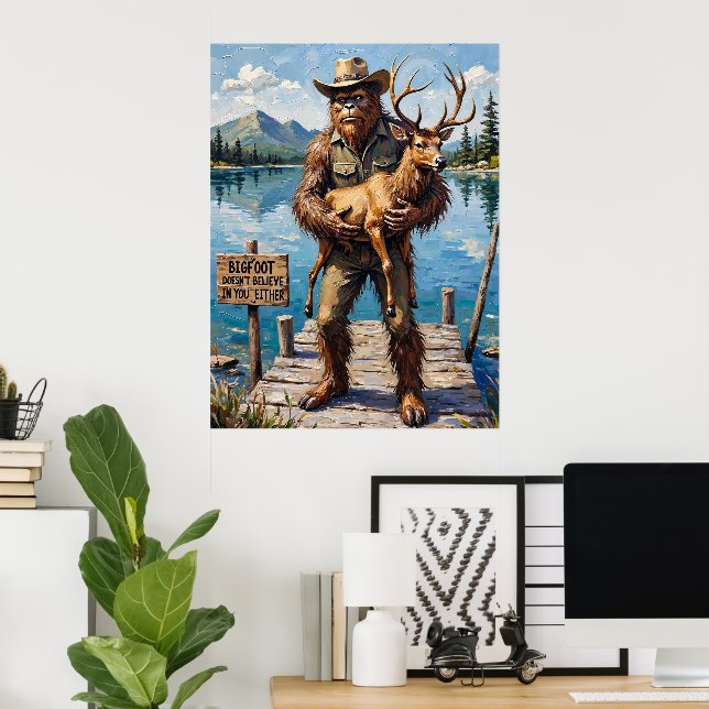 Lakeside Skeptic: Bigfoot's Dockside Companion Poster (Home Office)