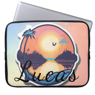 Lakeside Sunrise with Majestic Forest Silhouette Laptop Sleeve