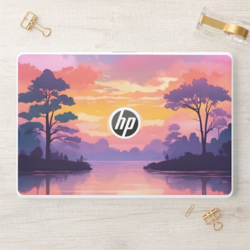 Lakeside Sunset Trees Shadows and Reflecting Skies HP Laptop Skin
