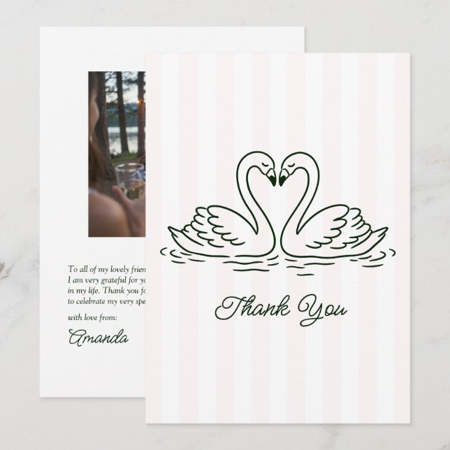 Lakeside Swan Camp Bachelorette Weekend Photo Thank You Card (Front/Back)
