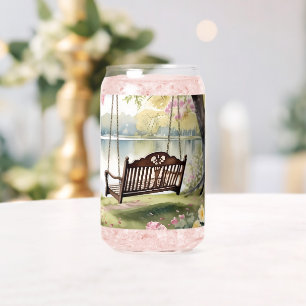 Lakeside Swing in Romantic Watercolor Garden Can Glass