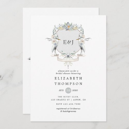 Lakeside Wedding Monogram Crest Bridal Shower Invitation