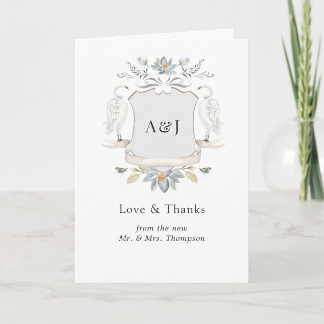 Lakeside Wedding Monogram Crest Photo Thank You Card (Front)