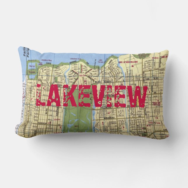 LAKEVIEW: New Orleans Map Lumbar Pillow (Front)