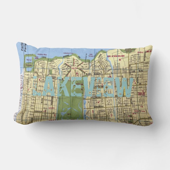 LAKEVIEW: New Orleans Map Lumbar Pillow (Front)