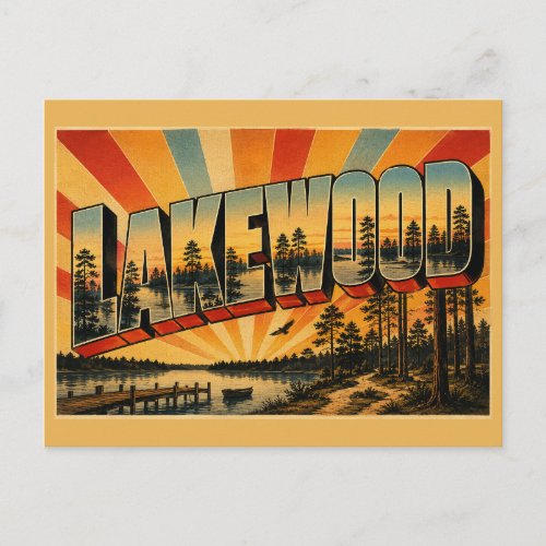 Lakewood New Jersey Lake Pine Forest Art Postcard
