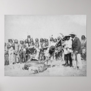 Lakota Indians Skinning Cattle Photograph Poster