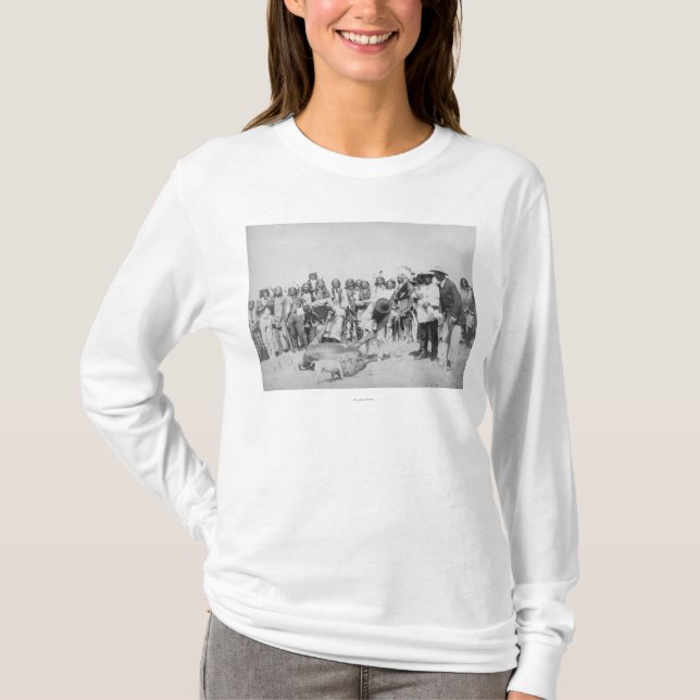 Lakota Indians Skinning Cattle Photograph T-Shirt (Front)