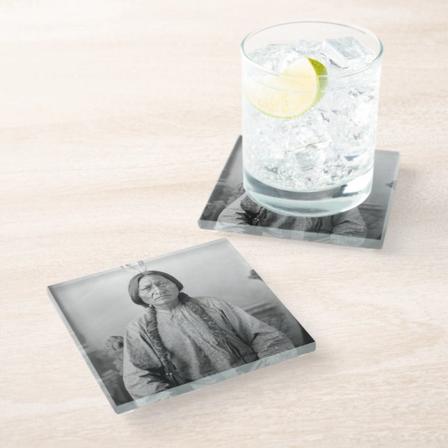 Lakota Leader Sitting Bull Native American Indian  Glass Coaster (Angled)