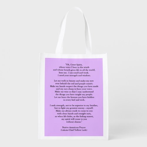 Lakota prayer reusable grocery bag