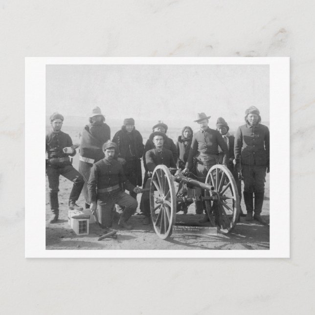 Lakota Scouts and White Soldiers Posed Behind Postcard (Front)