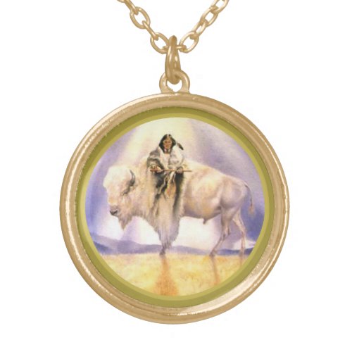 Lakota Sioux Legend of the White Buffalo Calf Gold Plated Necklace