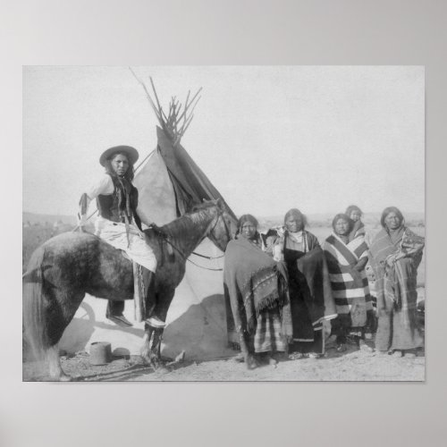 Lakota Women with Infants and Man on Horseback Poster